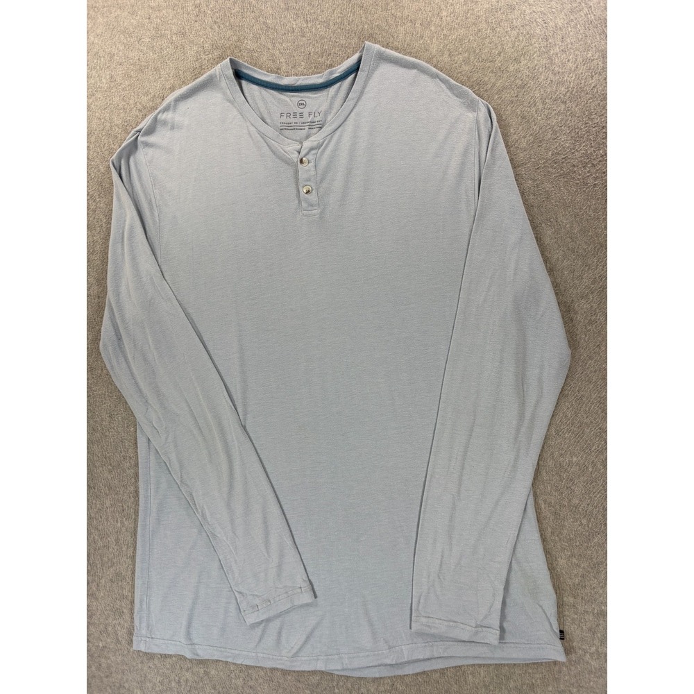 Free Fly Long Sleeve Bamboo Blend Henley Shirt (Men's 2XL) Blue